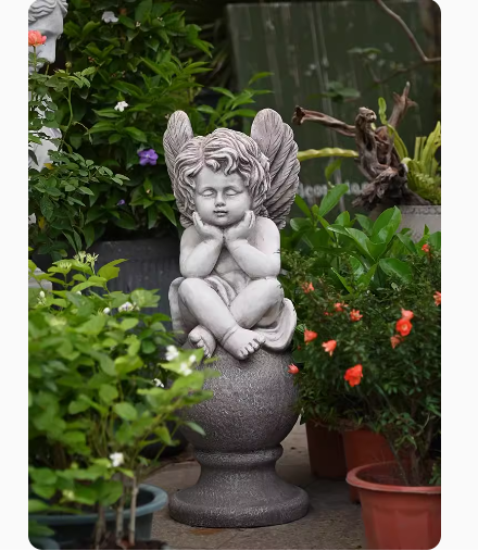 Garden decoration with European-style angel figurines, charming outdoor sculptures for villa gardens, terrace, and balcony arrangements.