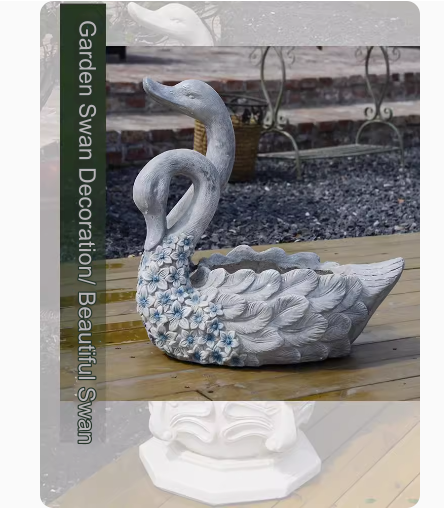 Swan Planter Roman Column Ornament: A perfect addition to European-style gardens, this swan planter ornament serves as an elegant base for greenery, suitable for placing at the entrance of villas or in the foyer, enhancing the overall decor.