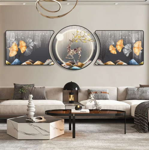 Living room decorative painting: Atmosphere, "Prosperous Fortune Tree", three-piece set, simple modern wall art.