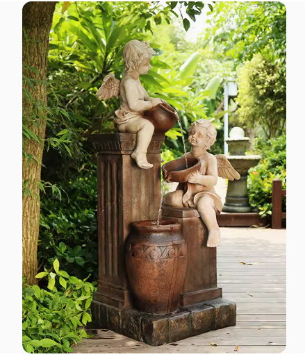 European-style angel fountain landscape outdoor water feature for entrance gardens, courtyard decoration, and landscaping.