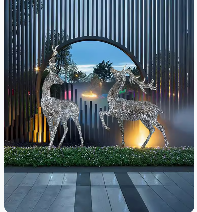 Outdoor Stainless Steel Hollowed-out Illuminated Deer Sculpture Art Installation Ornament