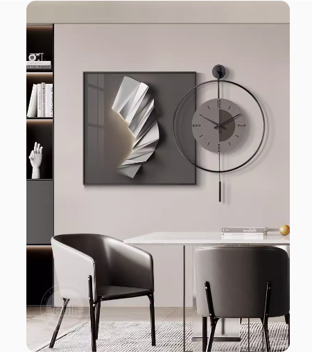 Contemporary luxury dining room decor, high-end abstract dining table clock painting, atmospheric and simple living room wall clock painting.