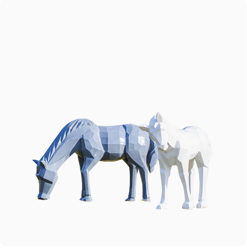 Outdoor large-scale geometric white horse fiberglass sculpture, realistic animal model decoration ornament.