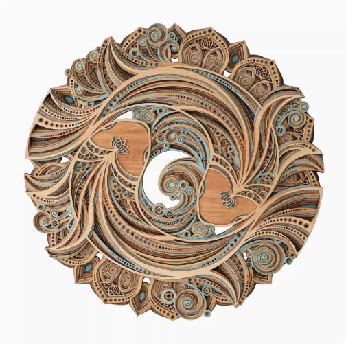 Circular wall decoration with stacked wooden carvings in a new Chinese style, ideal for adorning the living room or dining room background wall.