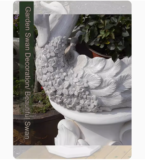 Swan Planter Roman Column Ornament: A perfect addition to European-style gardens, this swan planter ornament serves as an elegant base for greenery, suitable for placing at the entrance of villas or in the foyer, enhancing the overall decor.