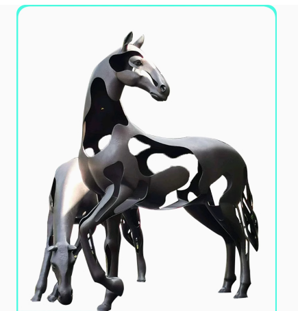 Custom-made stainless steel horse sculpture, designed for large courtyard spaces, featuring intricate metal hollowing and outdoor artistic animal figurines.