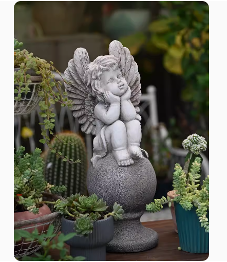 Garden decoration with European-style angel figurines, charming outdoor sculptures for villa gardens, terrace, and balcony arrangements.