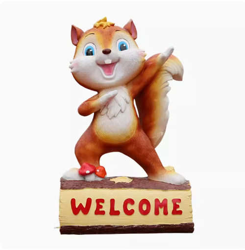 Fiberglass material, environmentally friendly and harmless, suitable for outdoor use, designed as a cartoon squirrel sculpture for lawn decoration in parks.