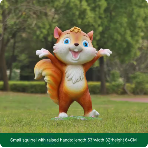 Fiberglass material, environmentally friendly and harmless, suitable for outdoor use, designed as a cartoon squirrel sculpture for lawn decoration in parks.