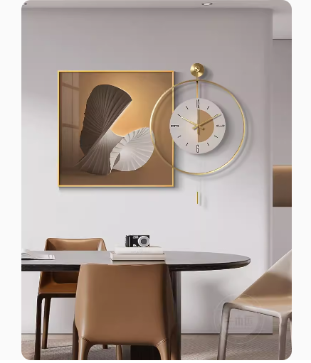 Contemporary luxury dining room decor, high-end abstract dining table clock painting, atmospheric and simple living room wall clock painting.