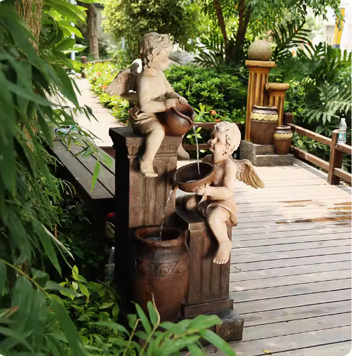 European-style angel fountain landscape outdoor water feature for entrance gardens, courtyard decoration, and landscaping.