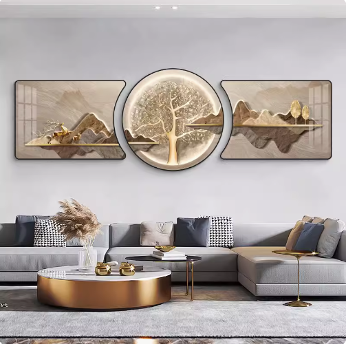 Living room decorative painting: Atmosphere, "Prosperous Fortune Tree", three-piece set, simple modern wall art.