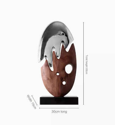 Creative Abstract Stainless Steel and Wood Carving Decorative Sculpture Art Piece