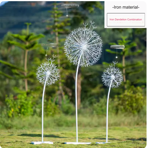 This stainless steel hollow-out sculpture features a graceful deer amidst blooming dandelions, adding a touch of elegance to any outdoor space.