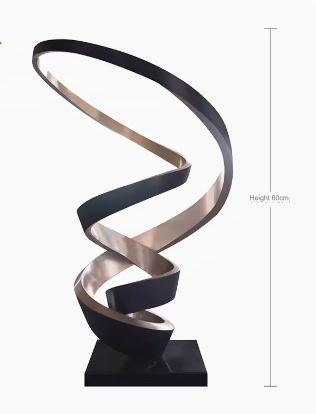 Stainless Steel Ribbon Sculpture, Abstract Artistic Design, Luxury Decoration, Large-Scale Statement Piece, Customizable Spiral Irregular Shape.