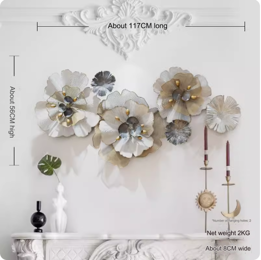 French-style luxury iron wall decor, suitable for living room sofa background wall, featuring three-dimensional flower ornaments, creative bed head wall hanging.