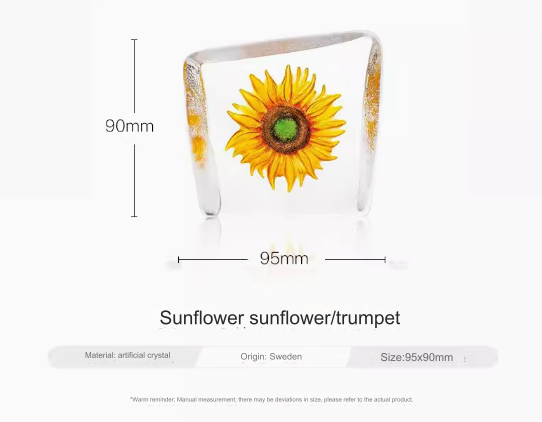 Swedish Maleras Sunflower Crystal Glass Art Desktop Ornament