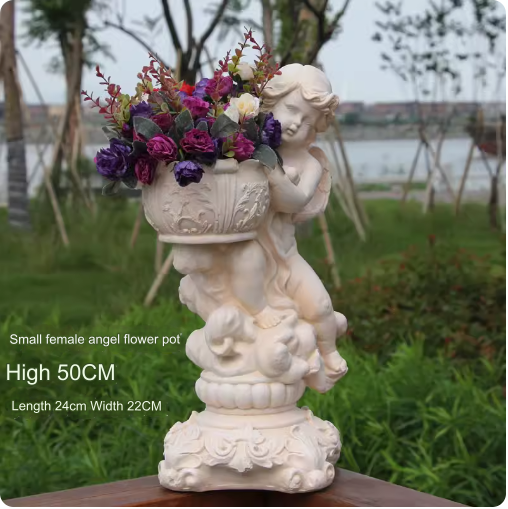 European-style villa balcony landscaping sculpture outdoor creative decoration succulent greenery relief small angel flower pot.