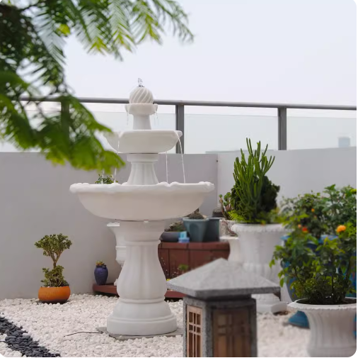 A European-style garden fountain villa decoration, featuring solar-powered circulating water, ideal for outdoor pools and courtyard landscaping, creating a serene ambiance and serving as a wishing well.