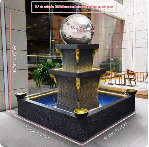 Large rotating sphere water feature, European-style home courtyard fish pond landscape decoration, foyer rotating ball fountain.