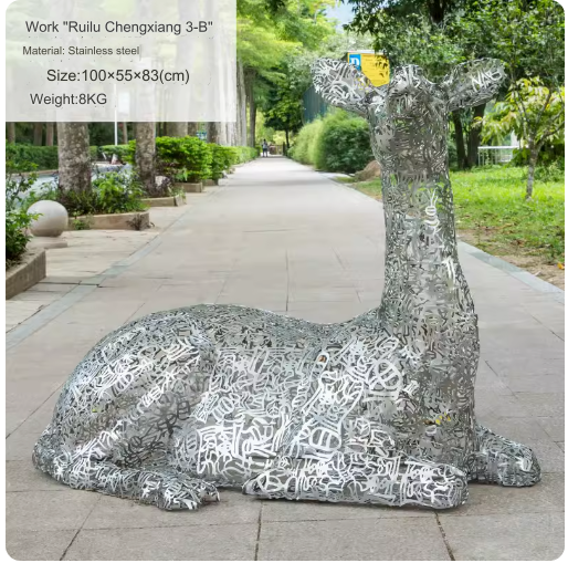 Outdoor Stainless Steel Hollowed-out Illuminated Deer Sculpture Art Installation Ornament