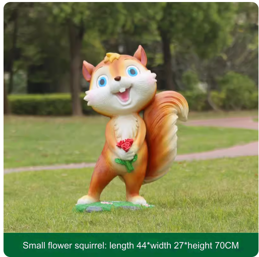 Fiberglass material, environmentally friendly and harmless, suitable for outdoor use, designed as a cartoon squirrel sculpture for lawn decoration in parks.