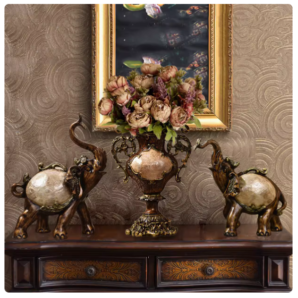 Combining classical Chinese, American luxury, and European styles, this set of three decorative elephant vases brings a touch of traditional elegance to any home. It's perfect for adding a touch of prosperity and charm to your living space.