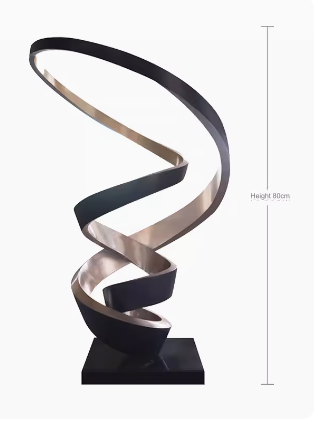 Stainless Steel Ribbon Sculpture, Abstract Artistic Design, Luxury Decoration, Large-Scale Statement Piece, Customizable Spiral Irregular Shape.