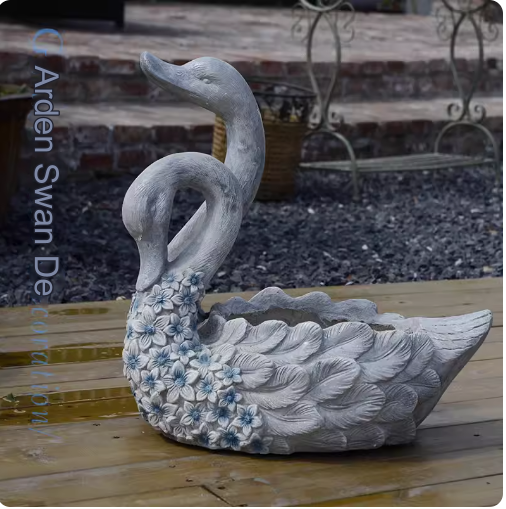 Swan Planter Roman Column Ornament: A perfect addition to European-style gardens, this swan planter ornament serves as an elegant base for greenery, suitable for placing at the entrance of villas or in the foyer, enhancing the overall decor.