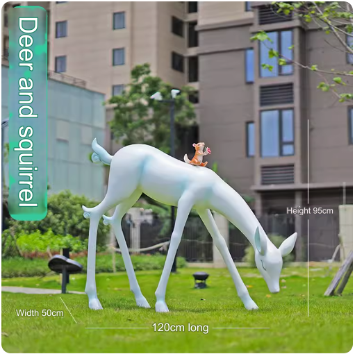 Crafted from fiberglass, these abstract white deer sculptures serve as stunning outdoor decorative pieces, perfect for enhancing the aesthetic appeal of parks, lawns, and gardens.