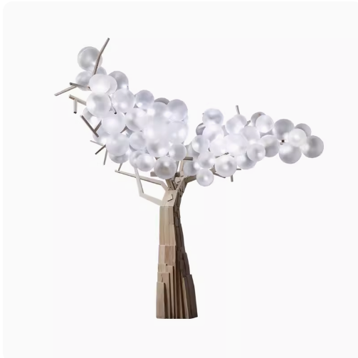 Interior landscape transparent tree ball lamp art installation, large floor decoration for hall landscaping.