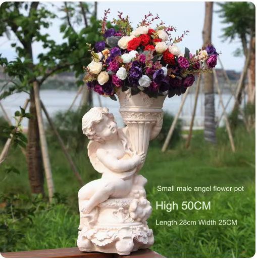 European-style villa balcony landscaping sculpture outdoor creative decoration succulent greenery relief small angel flower pot.