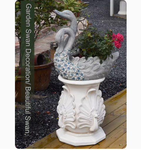 Swan Planter Roman Column Ornament: A perfect addition to European-style gardens, this swan planter ornament serves as an elegant base for greenery, suitable for placing at the entrance of villas or in the foyer, enhancing the overall decor.