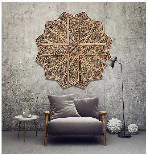 Creative staircase wood carving hanging painting, a modern and simple decoration for the living room sofa background wall.