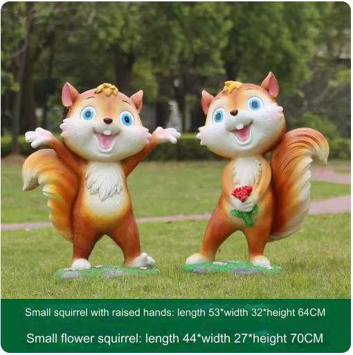 Fiberglass material, environmentally friendly and harmless, suitable for outdoor use, designed as a cartoon squirrel sculpture for lawn decoration in parks.