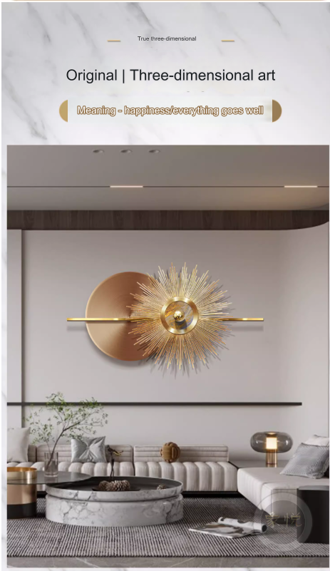 Three-dimensional living room decorative painting for sofa background wall, conveying a sense of luxury with metal hanging art, featuring a simple yet elegant American-style dining room wall painting.