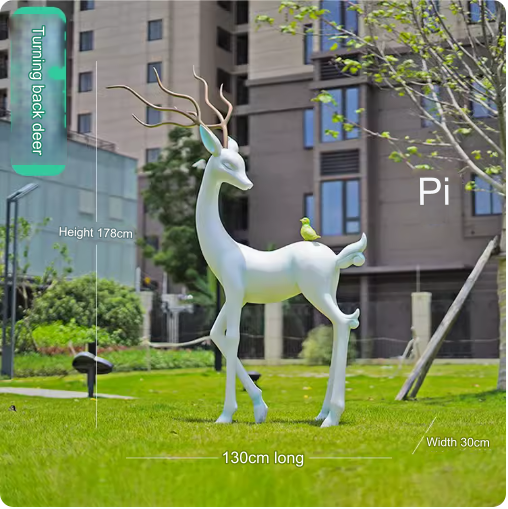 Crafted from fiberglass, these abstract white deer sculptures serve as stunning outdoor decorative pieces, perfect for enhancing the aesthetic appeal of parks, lawns, and gardens.