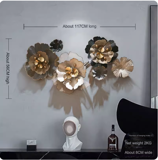 French-style luxury iron wall decor, suitable for living room sofa background wall, featuring three-dimensional flower ornaments, creative bed head wall hanging.