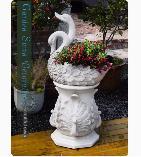 Swan Planter Roman Column Ornament: A perfect addition to European-style gardens, this swan planter ornament serves as an elegant base for greenery, suitable for placing at the entrance of villas or in the foyer, enhancing the overall decor.