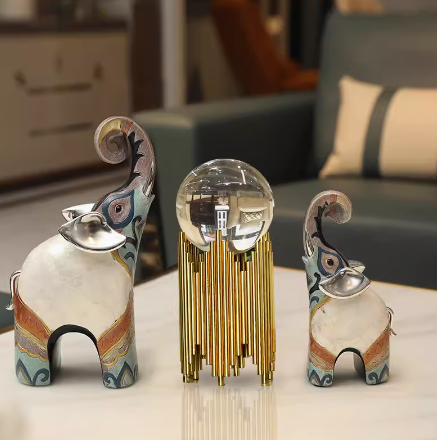 An opulent yet modern European-style piece, this decorative elephant brings an air of luxury to any space, whether it's placed in the living room, beside a drinks cabinet, or in the foyer. Its presence adds an artistic touch to the surrounding