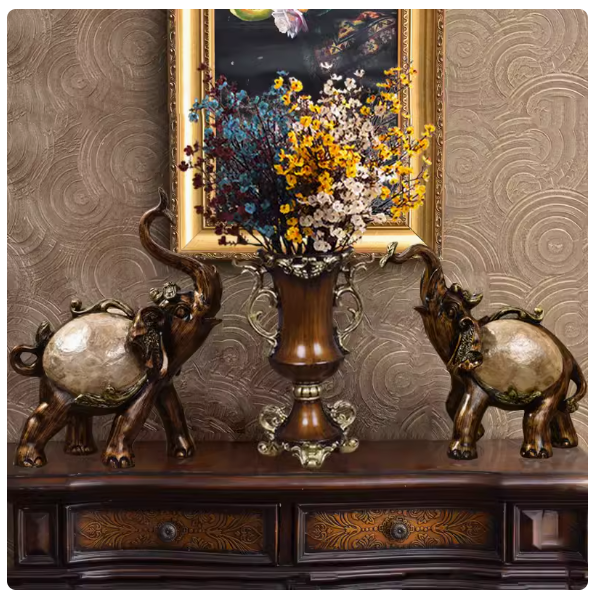 Combining classical Chinese, American luxury, and European styles, this set of three decorative elephant vases brings a touch of traditional elegance to any home. It's perfect for adding a touch of prosperity and charm to your living space.