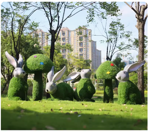 "Outdoor Garden Landscape: Simulated Green Snail Glass Fiber Sculpture Grass Mat Mushroom Rabbit Ornament Decoration"