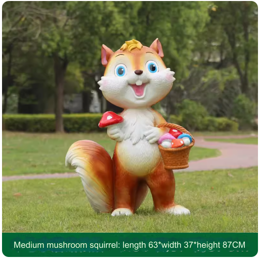 Fiberglass material, environmentally friendly and harmless, suitable for outdoor use, designed as a cartoon squirrel sculpture for lawn decoration in parks.