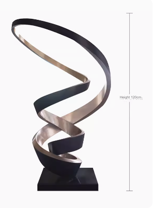 Stainless Steel Ribbon Sculpture, Abstract Artistic Design, Luxury Decoration, Large-Scale Statement Piece, Customizable Spiral Irregular Shape.