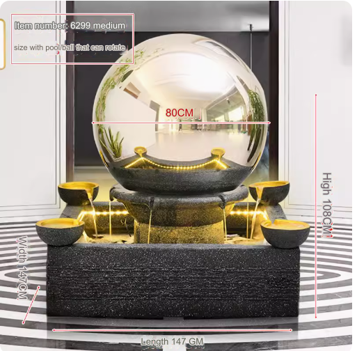 Large rotating sphere water feature, European-style home courtyard fish pond landscape decoration, foyer rotating ball fountain.