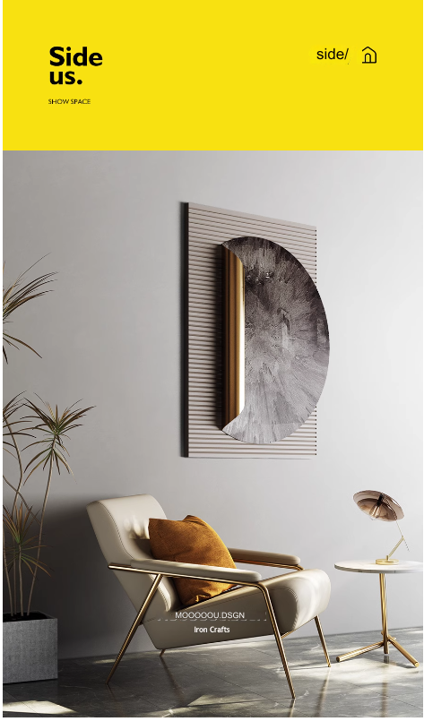 Italian minimalist design for the living room sofa background wall, adding a touch of luxury to the foyer with metal three-dimensional iron art wall decoration, ideal for enhancing the ambiance of the dining room.