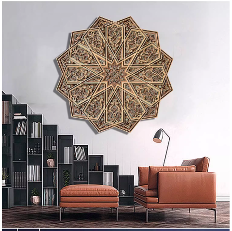 Creative staircase wood carving hanging painting, a modern and simple decoration for the living room sofa background wall.