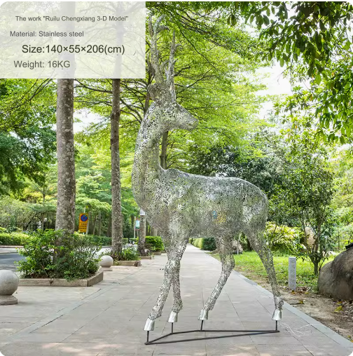 Outdoor Stainless Steel Hollowed-out Illuminated Deer Sculpture Art Installation Ornament