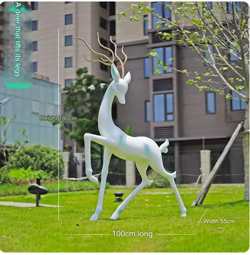 Crafted from fiberglass, these abstract white deer sculptures serve as stunning outdoor decorative pieces, perfect for enhancing the aesthetic appeal of parks, lawns, and gardens.