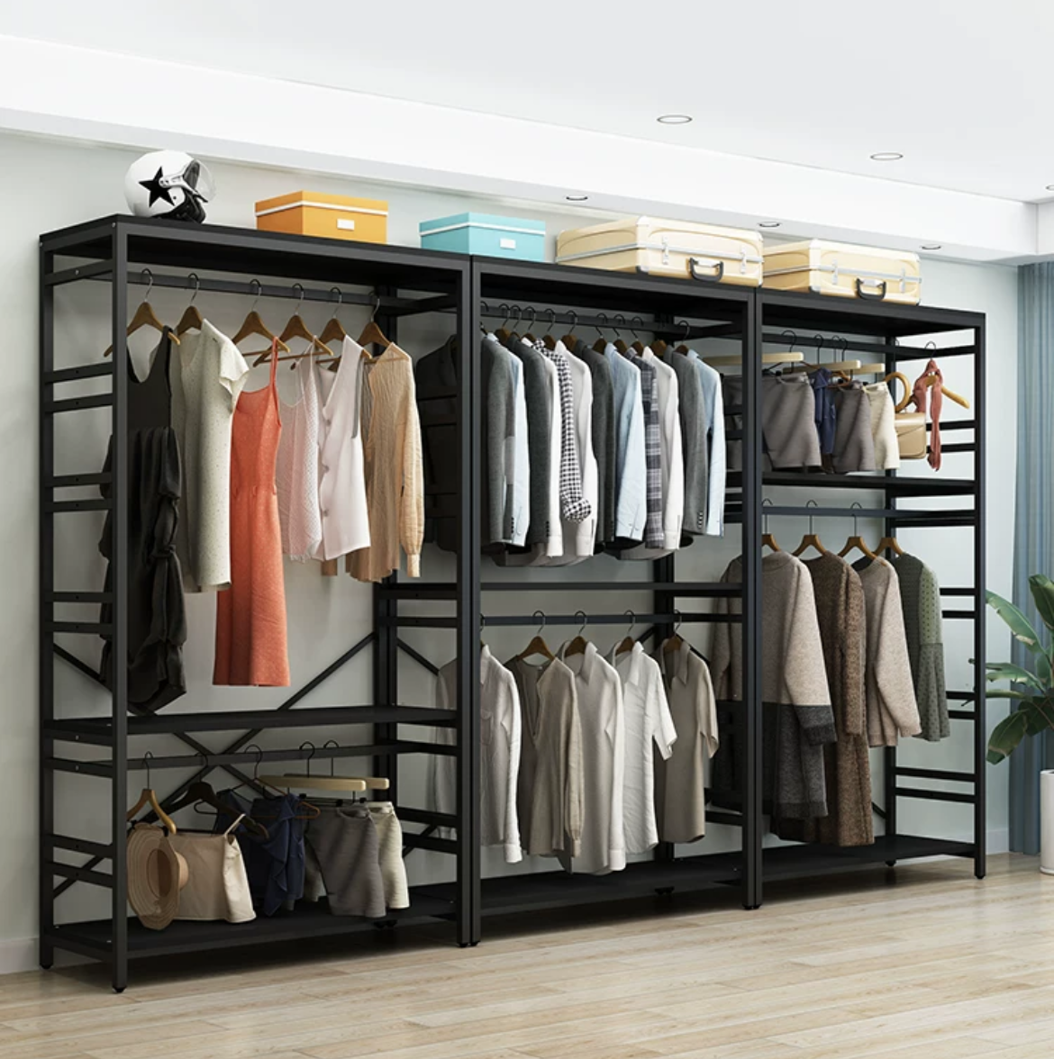 Double the Space, Double the Style: Bedroom Storage Rack and Wardrobe